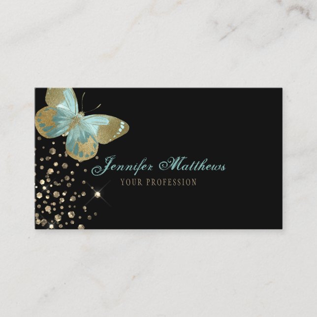 Carte De Visite Elégant Aquarelle Aqua & Gold Parties scintillant  (Devant)