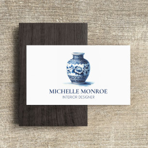 Carte De Visite Elégant Aquarelle bleu Ginger Jar Design d'intérie