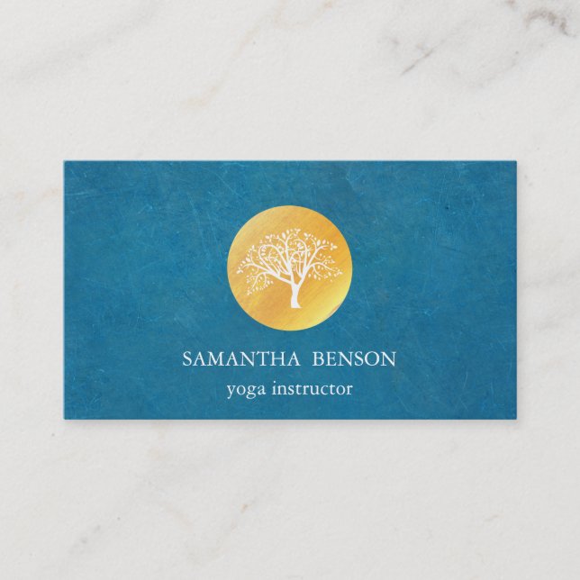 Carte De Visite Elégant Aquarelle Bleue Arbre Yoga et méditation (Devant)