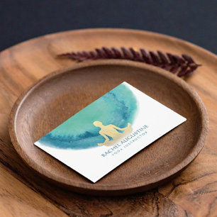 Carte De Visite Elégant Aquarelle Méditation Or Yoga Instructeur