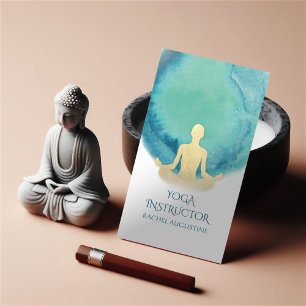 Carte De Visite Elégant Aquarelle Méditation Or Yoga Instructeur