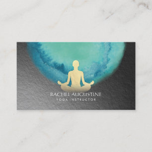 Carte De Visite Elégant Aquarelle Méditation Or Yoga Instructeur