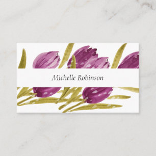 Carte De Visite Elégant Aquarelle Tulip Flowers Professionnel