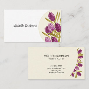Carte De Visite Elégant Aquarelle Tulip Flowers Professionnel