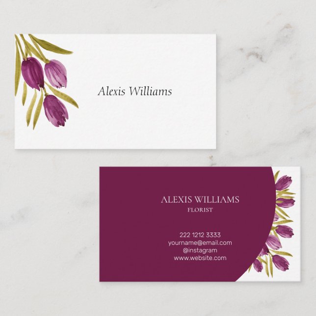Carte De Visite Elégant Aquarelle Tulip Flowers Professionnel (Devant / Derrière)