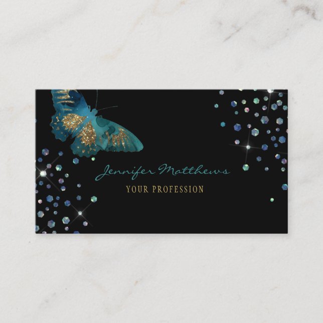 Carte De Visite Elégant Aquarelle Turquoise & Parties scintillant  (Devant)