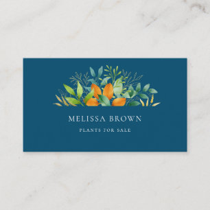Carte De Visite Elégant Aquarelle Verdure Feuillage Botanique Bleu