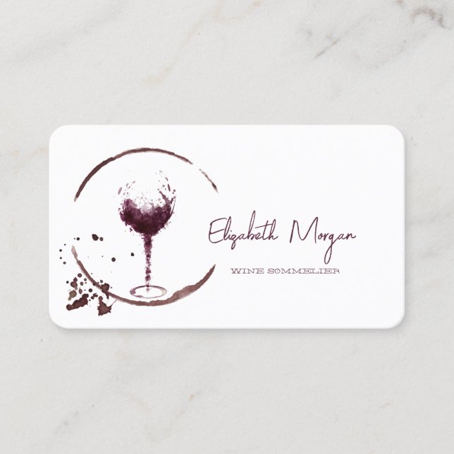 Carte De Visite Elégant Aquarelle Vin Tige Verre (Devant)