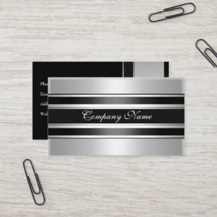 Carte De Visite Élégant argent Chrome métal noir