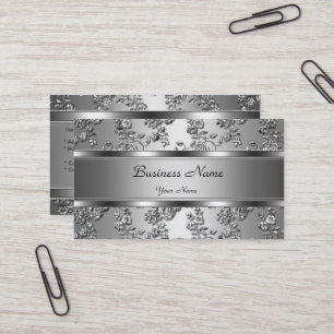 Carte De Visite Elégant Argent Classé Embossé Aspect Floral