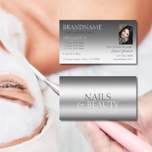 Carte De Visite Elégant argent élégant miroir police chic avec pho