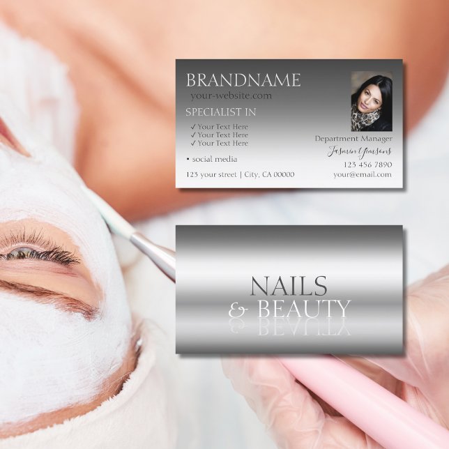 Carte De Visite Elégant argent élégant miroir police chic avec pho (Créateur téléchargé)