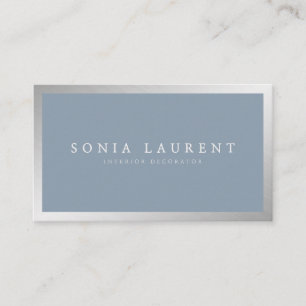 Carte De Visite Elégant argent métallique bleu poussiéreux minimal
