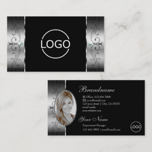 Carte De Visite Élégant Argent Noir Squigglé Bijoux Logo & Photo