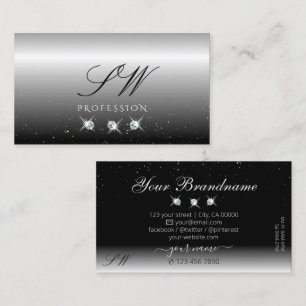 Carte De Visite Élégant argenté noir diamants étincelants Monogram