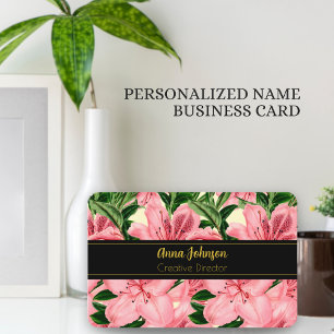 Carte De Visite Élégant Arrière - plan Floral Rouge Nom personnali