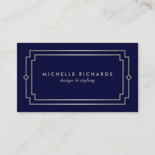 Carte De Visite Élégant Art Déco professionnel marine/argent