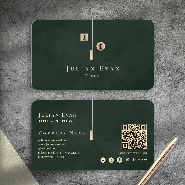 Carte De Visite Elegant Artistic Monogram Dark Emerald Green Gold (Elegant Artistic Monogram Dark Emerald Green Gold Business Card)