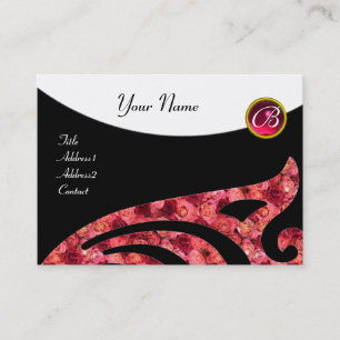 Carte De Visite ÉLÉGANT AVION 2 MONOGRAM, ROUGE RUBY, rose fuchsia