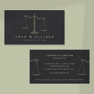 Carte De Visite Élégant avocat noir déséquilibré échelles de justi