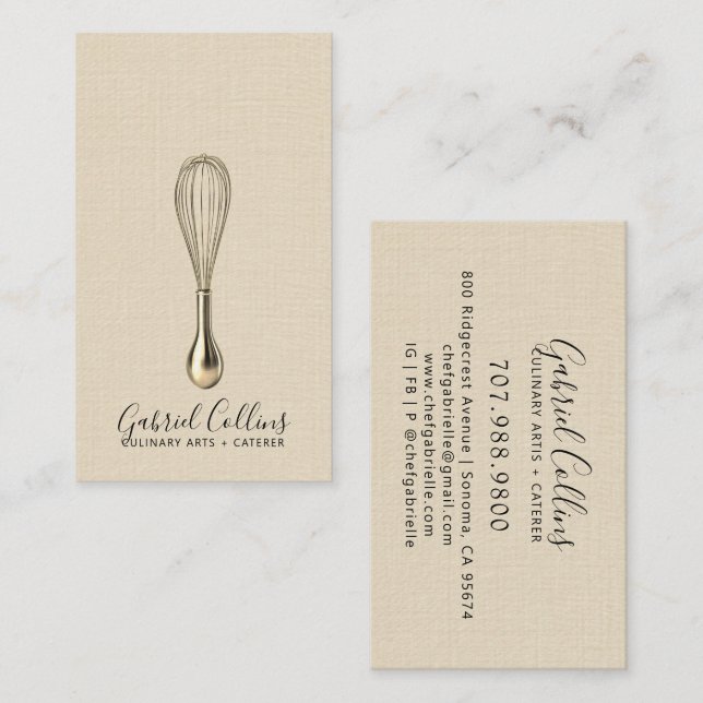 Carte De Visite Elegant Baker Bakers Whisk Cream Linen  (Devant / Derrière)