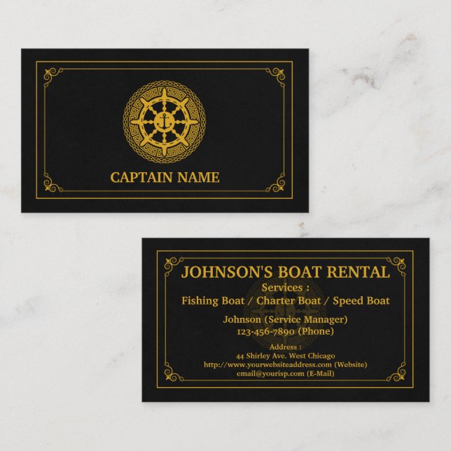 Carte De Visite Elégant bateau de location Black Gold (Personnalis (Devant / Derrière)