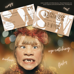 Carte De Visite Élégant Beige et Blanc Chic avec Initiales Élégant