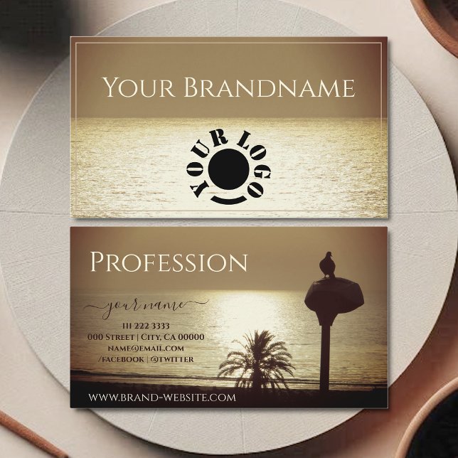 Carte De Visite Élégant Beige Ocean Light Coucher de soleil Brown  (Créateur téléchargé)