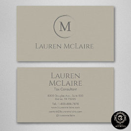 Carte De Visite Elegant Beige Taupe Circle Monogram Business Card