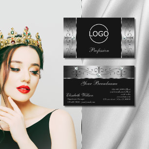 Carte De Visite Élégant bijoux cramponnés en argent noir avec logo