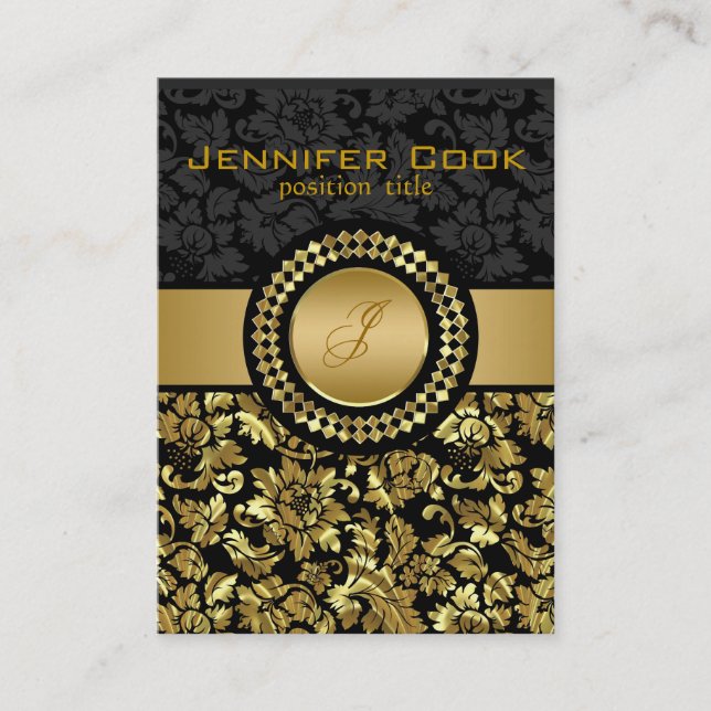 Carte De Visite Elegant Black And Gold Floral Damas (Devant)