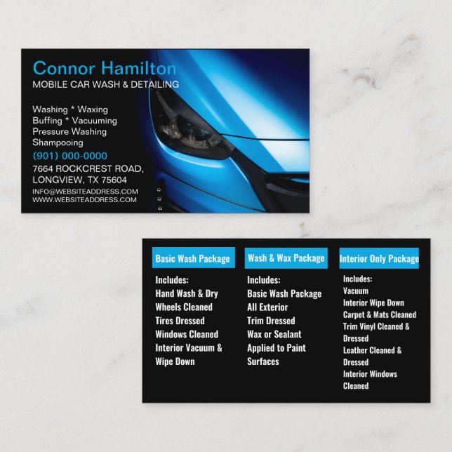 Carte De Visite Élégant Black Blue Mobile Auto Lavage de voiture D (Devant / Derrière)