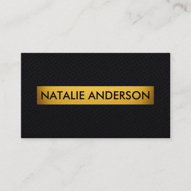 Carte De Visite Elegant Black Faux Leather Gold Accent  (Devant)