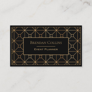 Carte De Visite Elégant Black Gold Art Déco Géométrique