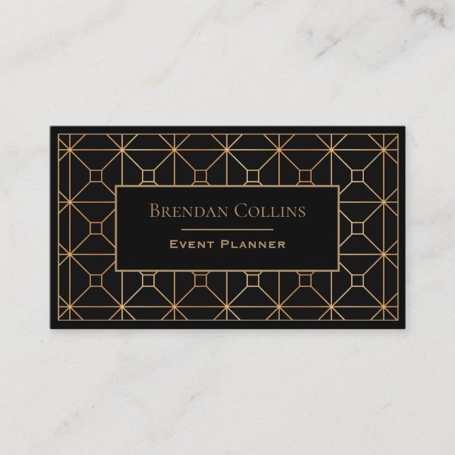 Carte De Visite Elégant Black Gold Art Déco Géométrique (Devant)