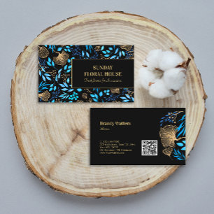 Carte De Visite Élégant Black Gold Ginkgo Floral Feminine