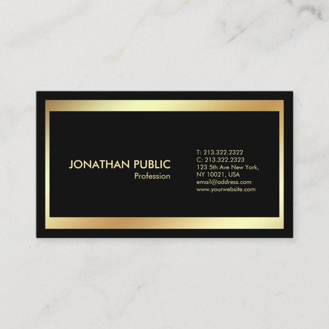 Carte De Visite Élégant Black Gold Modern Professional Plain (Devant)