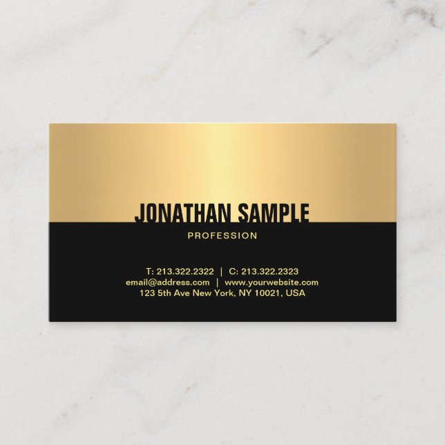Carte De Visite Elégant Black Gold Moderne Modèle sophistiqué (Devant)