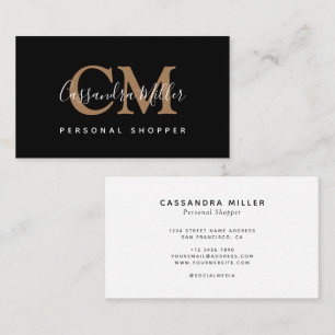 Carte De Visite Élégant Black Gold Monogramme Nom Professionnel