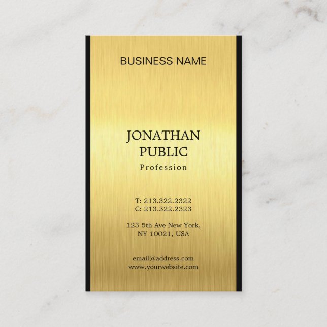 Carte De Visite Elégant Black Gold Professional Chic Luxury Plain (Devant)