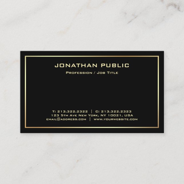 Carte De Visite Élégant Black Gold Professional Modèle moderne (Devant)