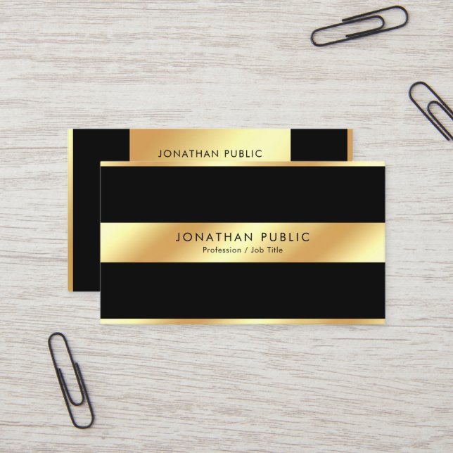 Carte De Visite Elegant Black & Gold Template Professional Modern (Devant/Arrière en situation)