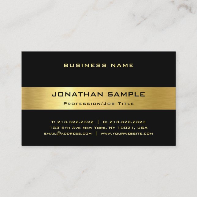 Carte De Visite Elégant Black Gold tendance Modèle moderne luxe mo (Devant)
