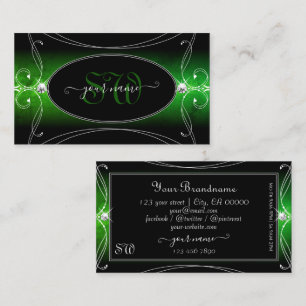 Carte De Visite Élégant Black Green Ornate Bijoux étincelants Init