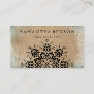 Carte De Visite Élégant Black Lotus Mandala Wood Yoga Instructeur
