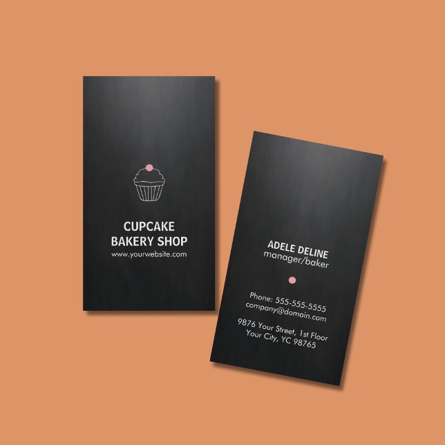 Carte De Visite Élégant Black Pink Cupcake Sweet Bakery Boutique (Créateur téléchargé)