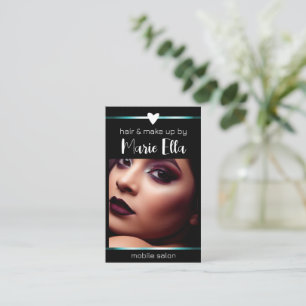 Carte De Visite Élégant Black Turquoise Lines Photo QR Code Modèle