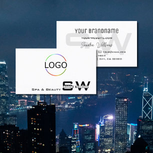 Carte De Visite Élégant blanc brut avec Monogramme et logo simple