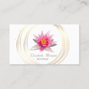 Carte De Visite Elégant blanc, Cercles d'or Aquarelle Lotus