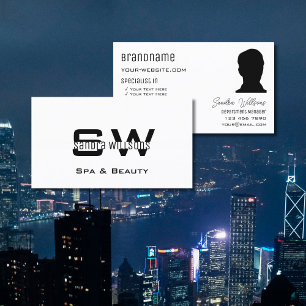 Carte De Visite Elégant blanc clair avec Monogramme et photo moder